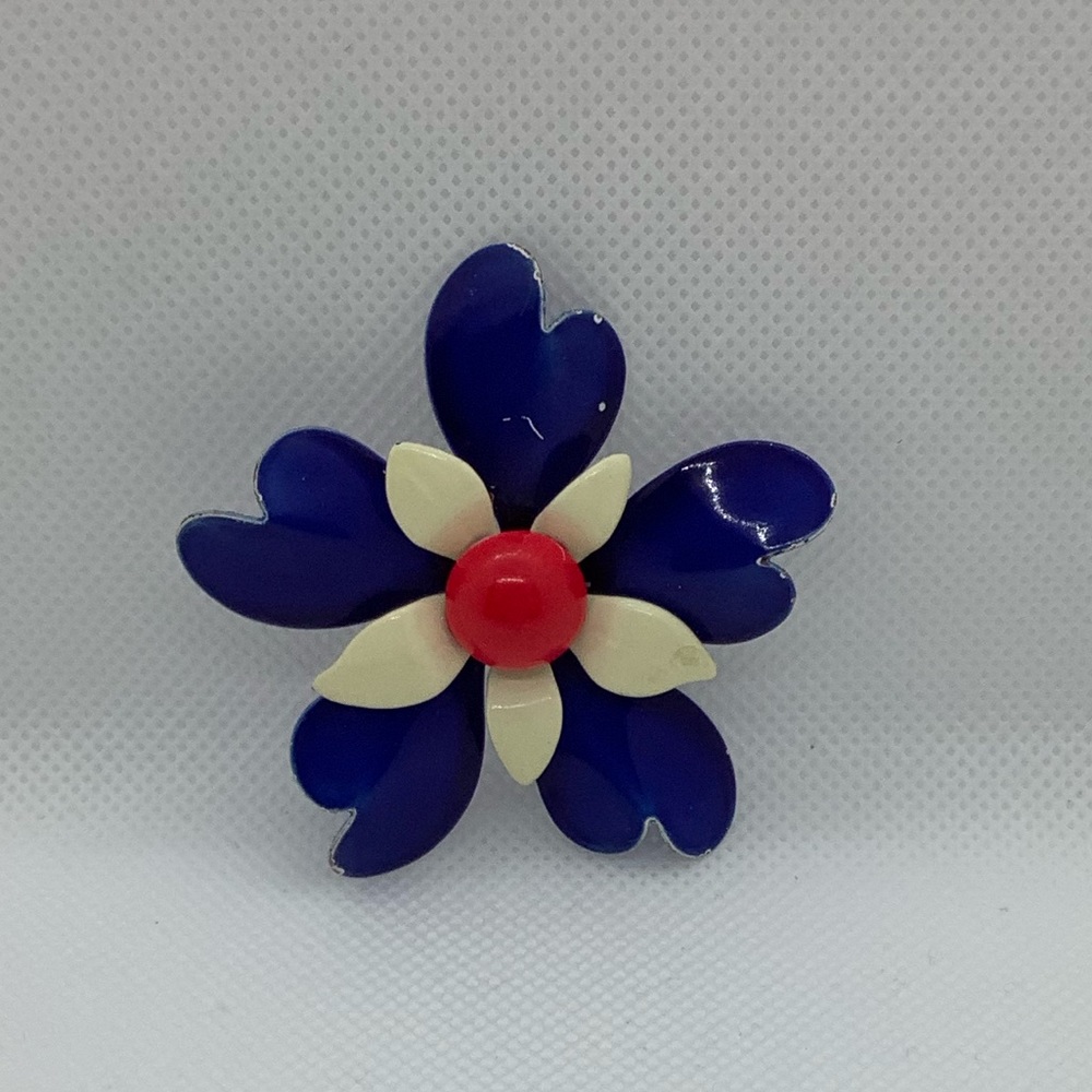 Vintage Red White Blue Flower Brooch
